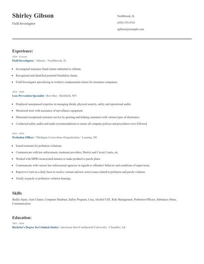 Field Investigator Resume