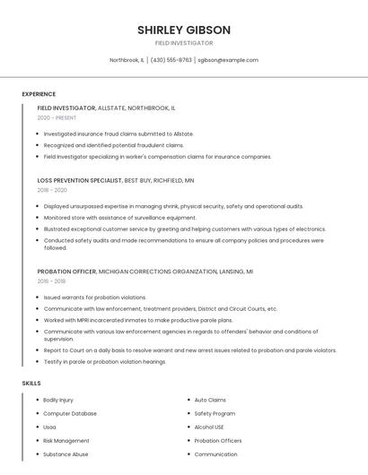Field Investigator Resume