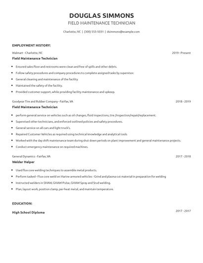 Field Maintenance Technician Resume