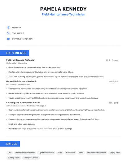 Field Maintenance Technician Resume