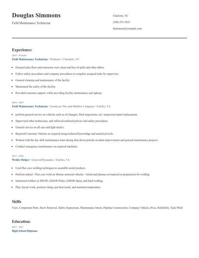 Field Maintenance Technician Resume