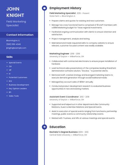 Field Marketing Specialist Resume