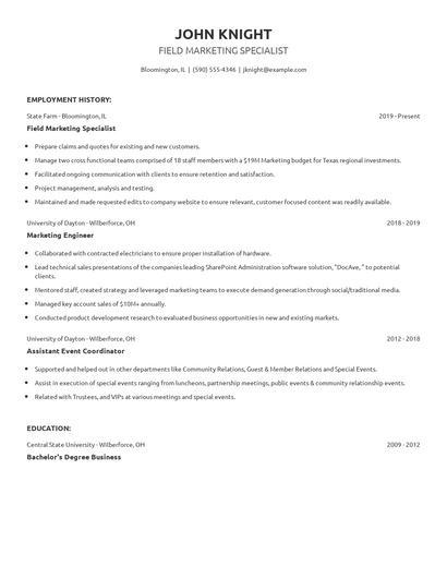 Field Marketing Specialist Resume