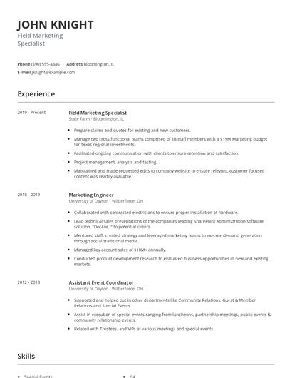 Field Marketing Specialist Resume