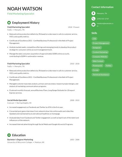 Field Marketing Specialist Resume