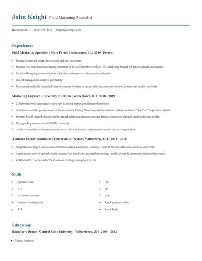 Field Marketing Specialist Resume