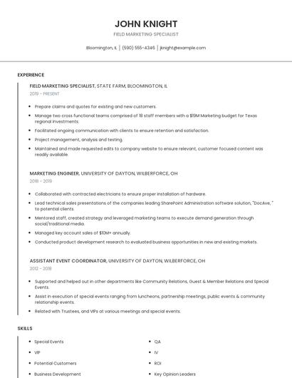 Field Marketing Specialist Resume