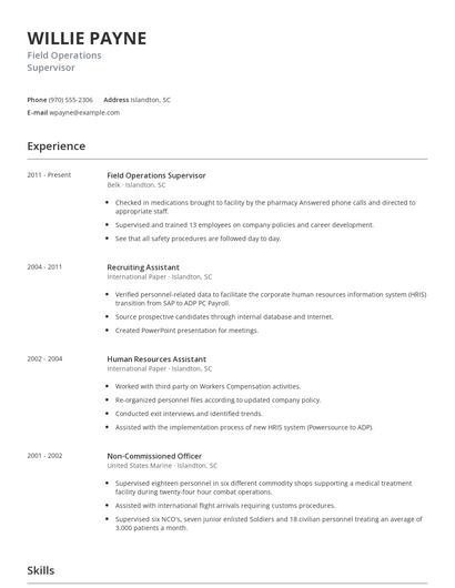 Field Operations Supervisor Resume
