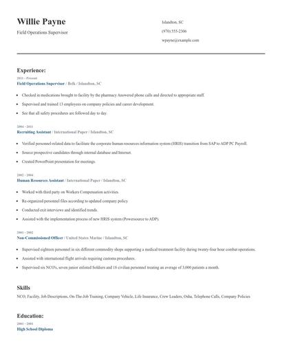 Field Operations Supervisor Resume