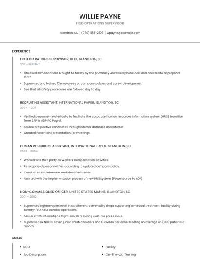Field Operations Supervisor Resume