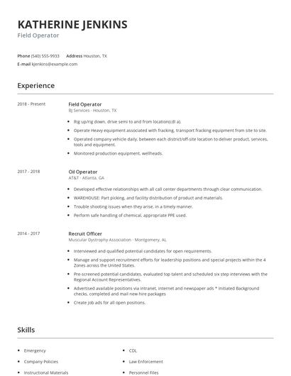 Field Operator Resume