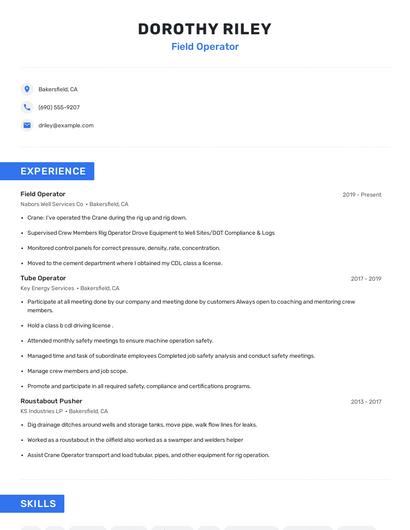 Field Operator Resume