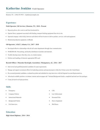 Field Operator Resume