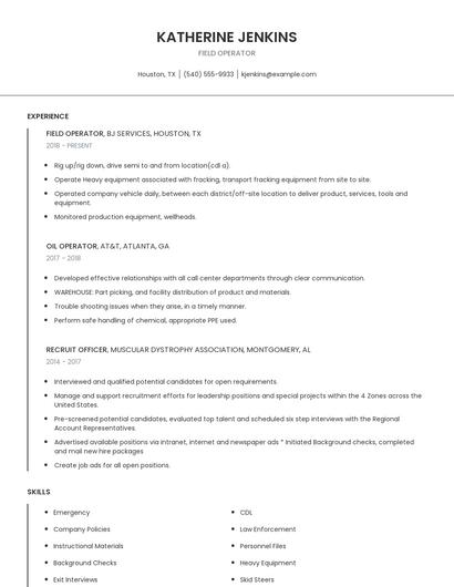 Field Operator Resume