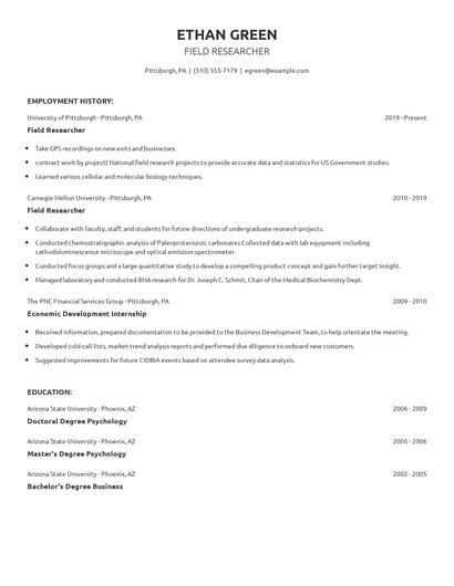Field Researcher Resume