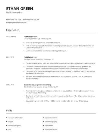 Field Researcher Resume