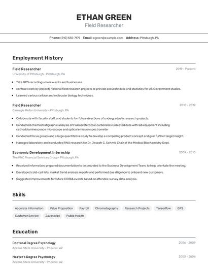 Field Researcher Resume