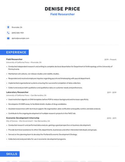 Field Researcher Resume