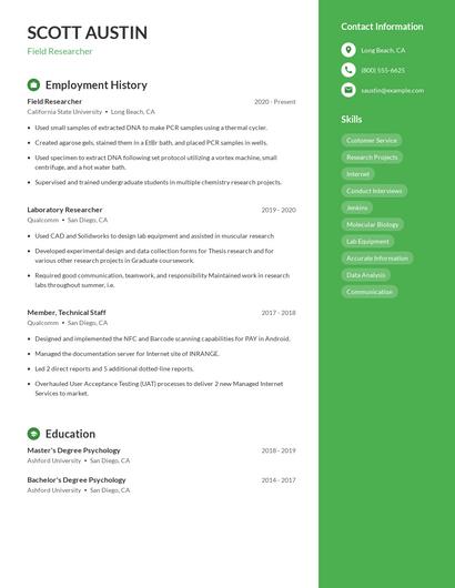 Field Researcher Resume