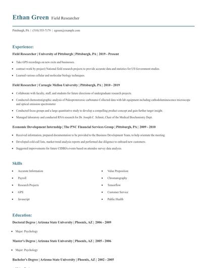 Field Researcher Resume