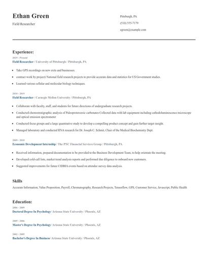 Field Researcher Resume
