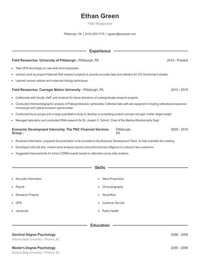 Field Researcher Resume