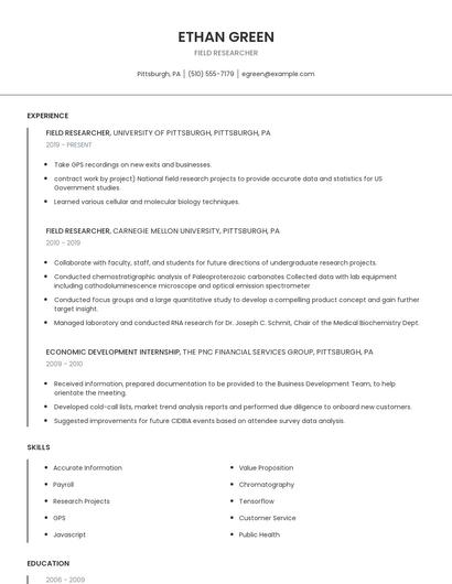 Field Researcher Resume