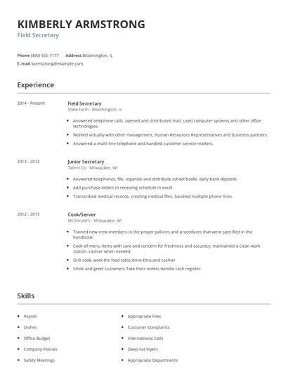 Field Secretary Resume