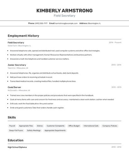 Field Secretary Resume