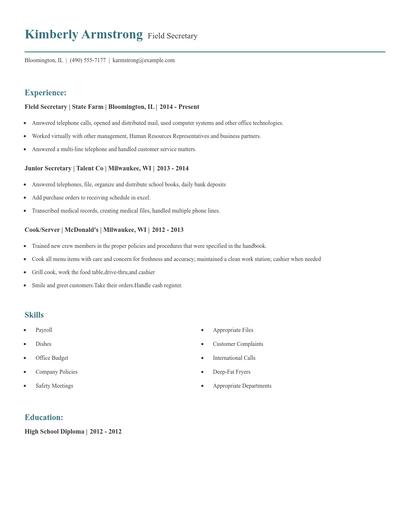 Field Secretary Resume