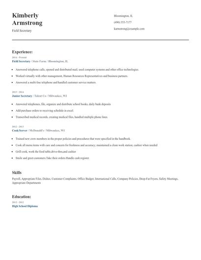 Field Secretary Resume