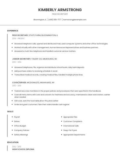 Field Secretary Resume