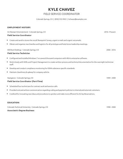 Field Service Coordinator Resume
