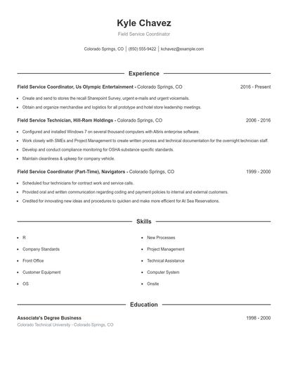 Field Service Coordinator Resume