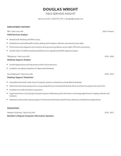 Field Services Analyst Resume