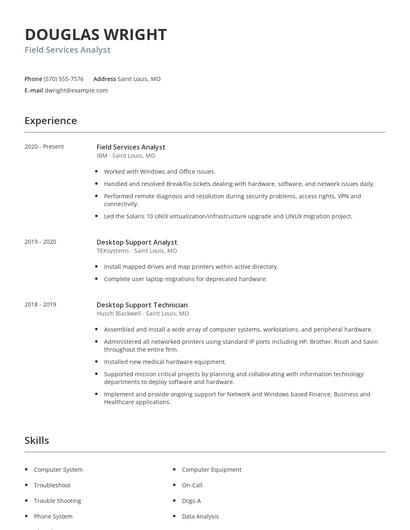 Field Services Analyst Resume
