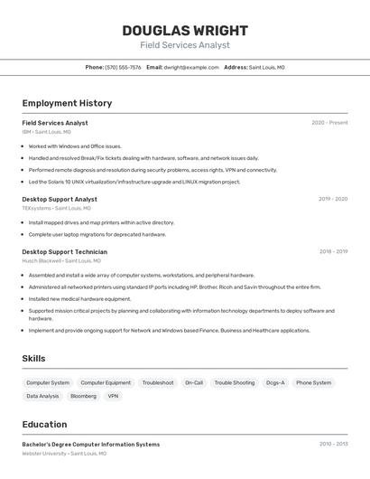 Field Services Analyst Resume