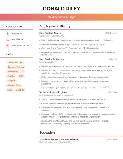 Field Services Analyst Resume