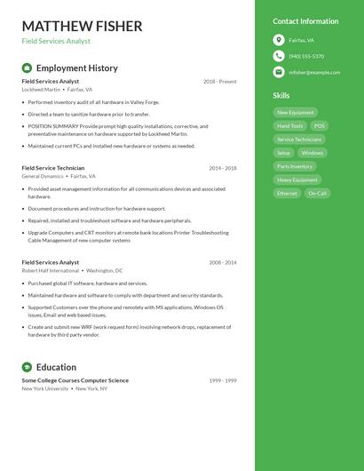 Field Services Analyst Resume