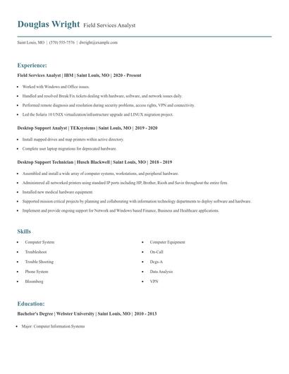 Field Services Analyst Resume