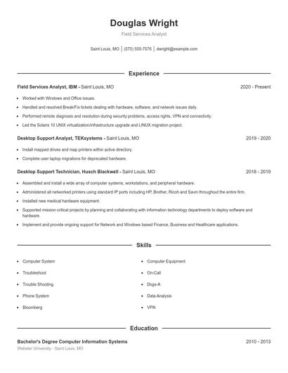 Field Services Analyst Resume
