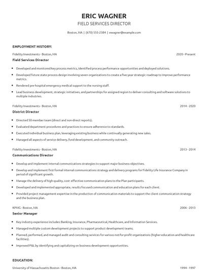 Field Services Director Resume
