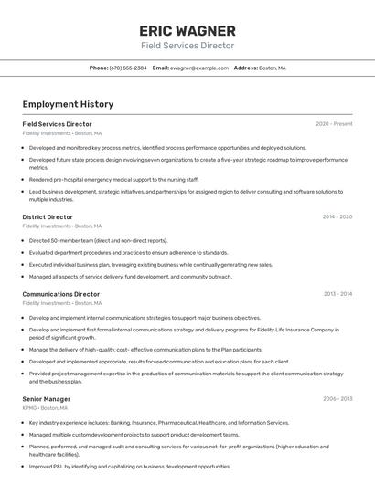 Field Services Director Resume