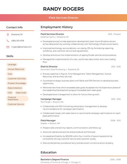 Field Services Director Resume