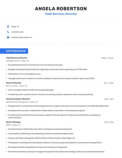 Field Services Director Resume