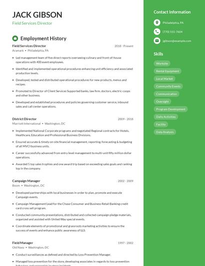 Field Services Director Resume