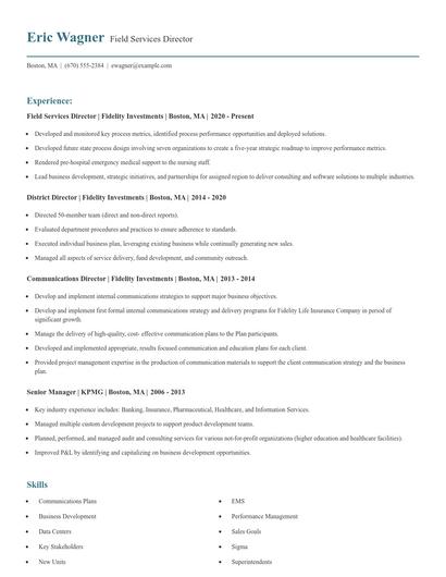 Field Services Director Resume