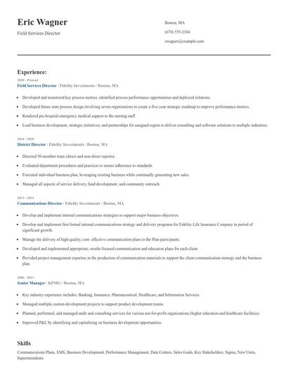 Field Services Director Resume