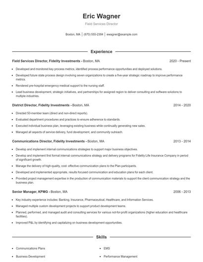 Field Services Director Resume