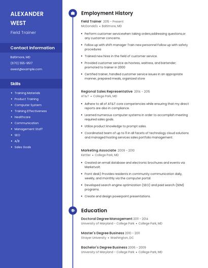 Field Trainer Resume